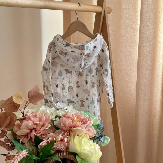 Bluza cu gluga din muselină pentru copii, Animalute – bumbac 100% (3)